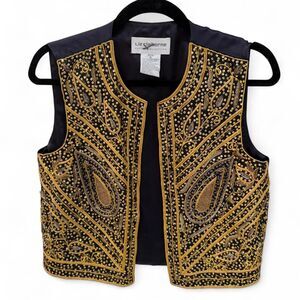 Liz Claiborne Women's Gold and Black Embroidered Vest